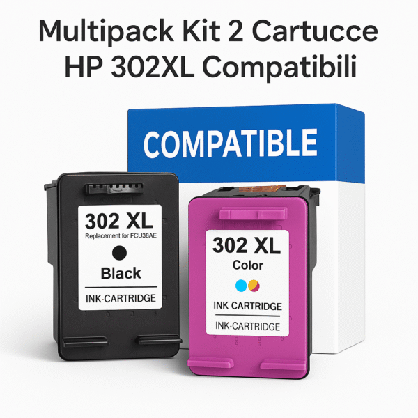 Multipack Kit 2 Cartucce HP 302XL Compatibili (Nero + Colore)